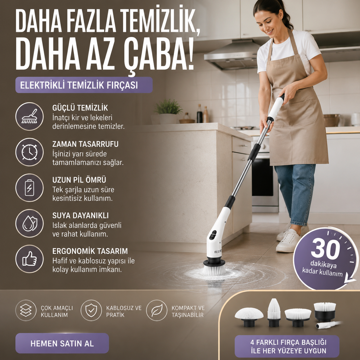 Elektrikli temizlik fırçası - mutfak kullanımı