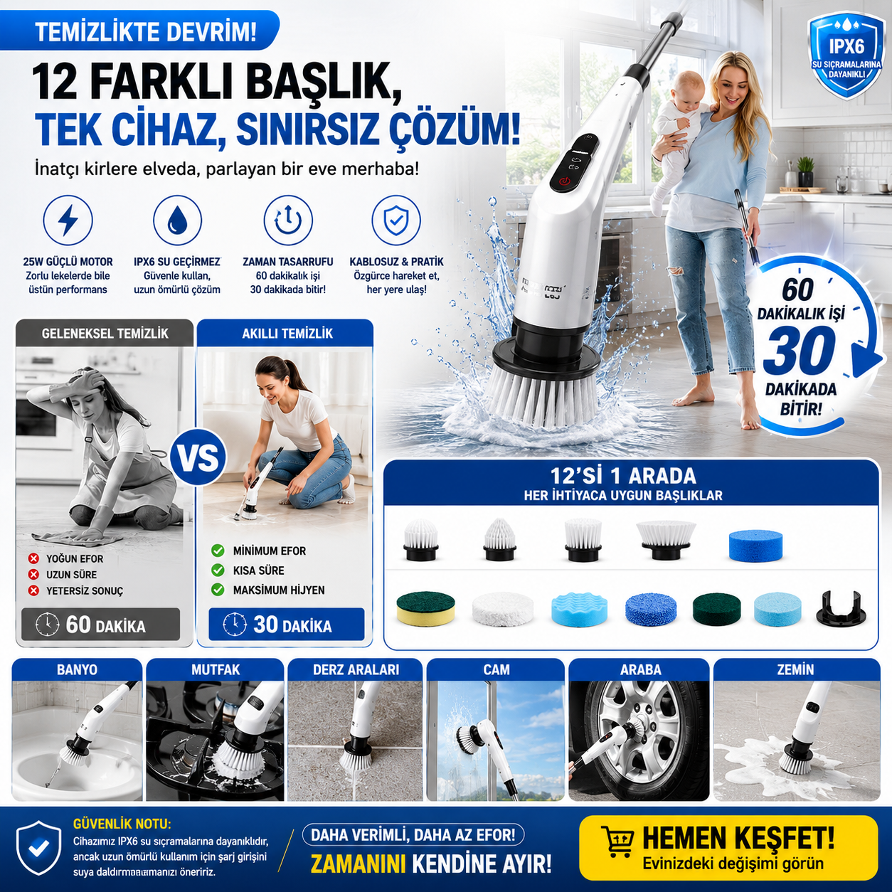 Elektrikli temizlik fırçası - geleneksel ve akıllı temizlik karşılaştırması