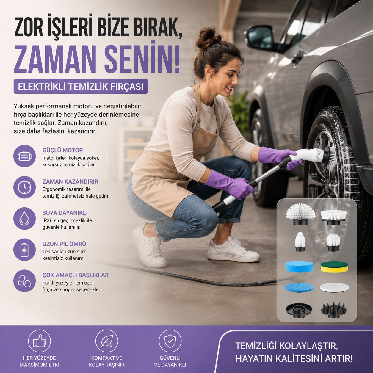 Elektrikli temizlik fırçası kullanımı